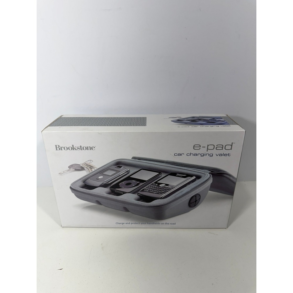 Brookstone e-pad Car Charging Valet Gray Rigid Electronics Organizer Case 12V